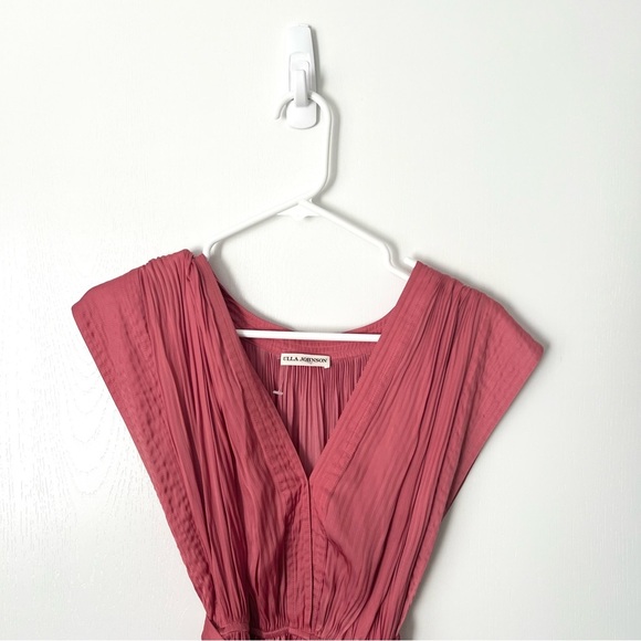 ULLA JOHNSON Marsha Pleated Japanese Satin Midi Dress in Cerise Sz 10 - Picture 4 of 9